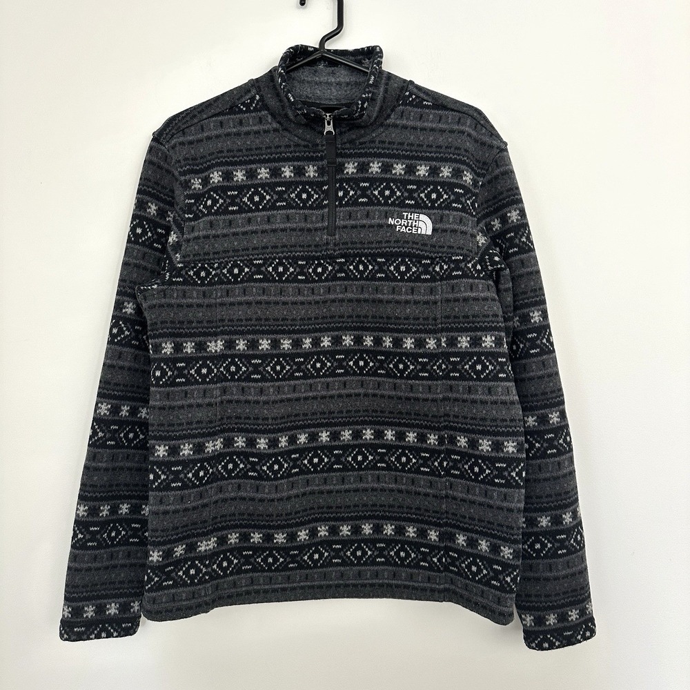 The North Face Fair Isle Fleece 1/4 Zip Pullover Jacket Tsillan Mens Medium Gray